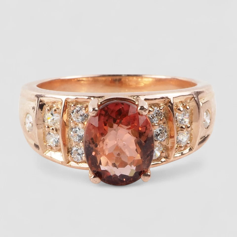 Anillos finos hechos a mano de plata de ley 925 de 2,20 quilates de turmalina naranja atardecer talla 6,5 Foto 2 de 4