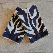 Vintage Martex Perry Ellis Black Zebra Animal Print Cotton Hand Towels Set Of 2