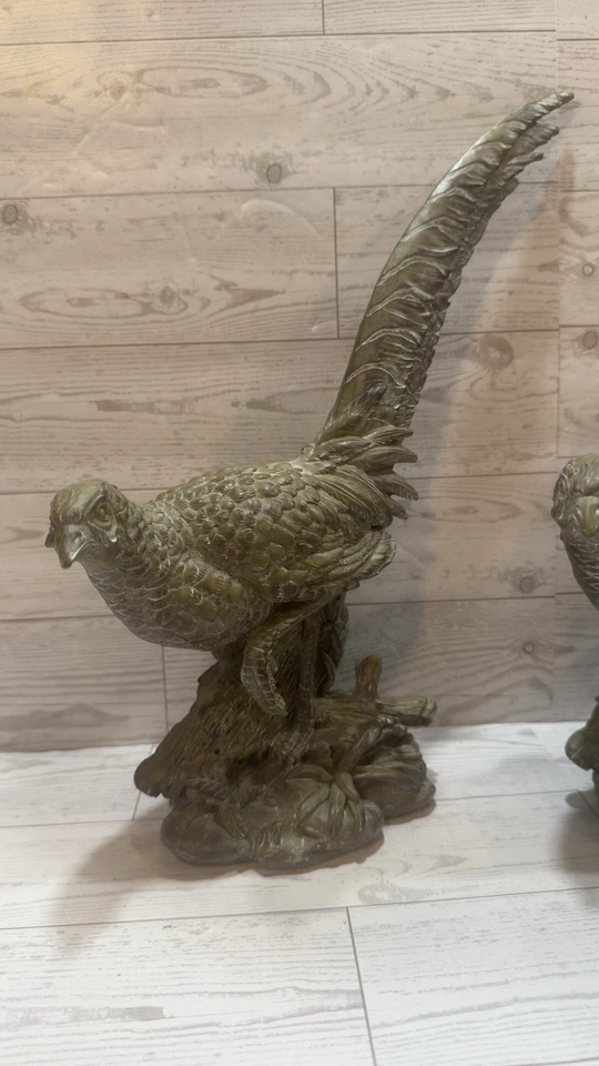 2 Estatuas de Faisán De Colección Tono Madera Dorado Resina Ligero Borde del Pacífico Importación Foto 2 de 4