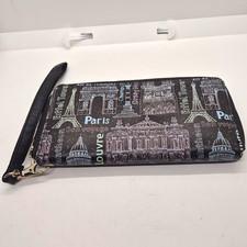 Paris Graphic Print Zip-Around Wrist Strap Wallet, Black/White/Gray Unisex