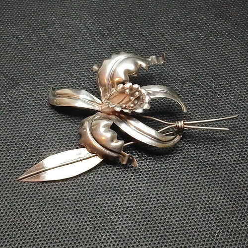 Vintage STERLING SILVER 925 Signed ECM Orchid Pin Brooch Made In MEXICO. 14.490 - Picture 4 of 6