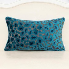Blue Floral Throw Pillow Cover 12 x 20 Inch Cut Velvet Rectange Luxury Decora...