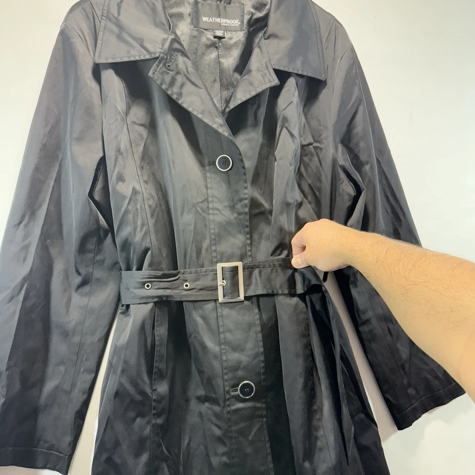 Weatherproof Womens Belted Trench Coat XL Regular Black Raincoat - Image 2 of 4