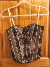 Vintage Y2K Cache Gold Black Lace Boned Corseted Top Size XS 1990s Whimsigoth