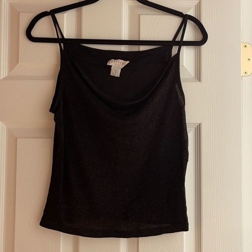 Express Tricot 90s Y2K Vintage Metallic Black Cowl Neck Cami Tank Top M - Bild 2 von 7