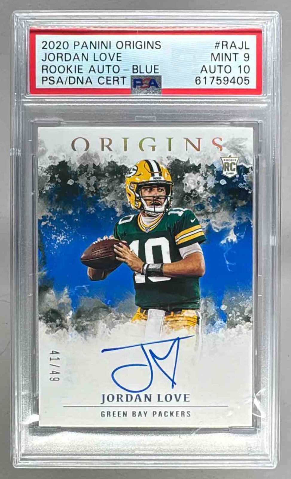 Jordan Love Panini Origins Rookie Autographs #RAJL Blue