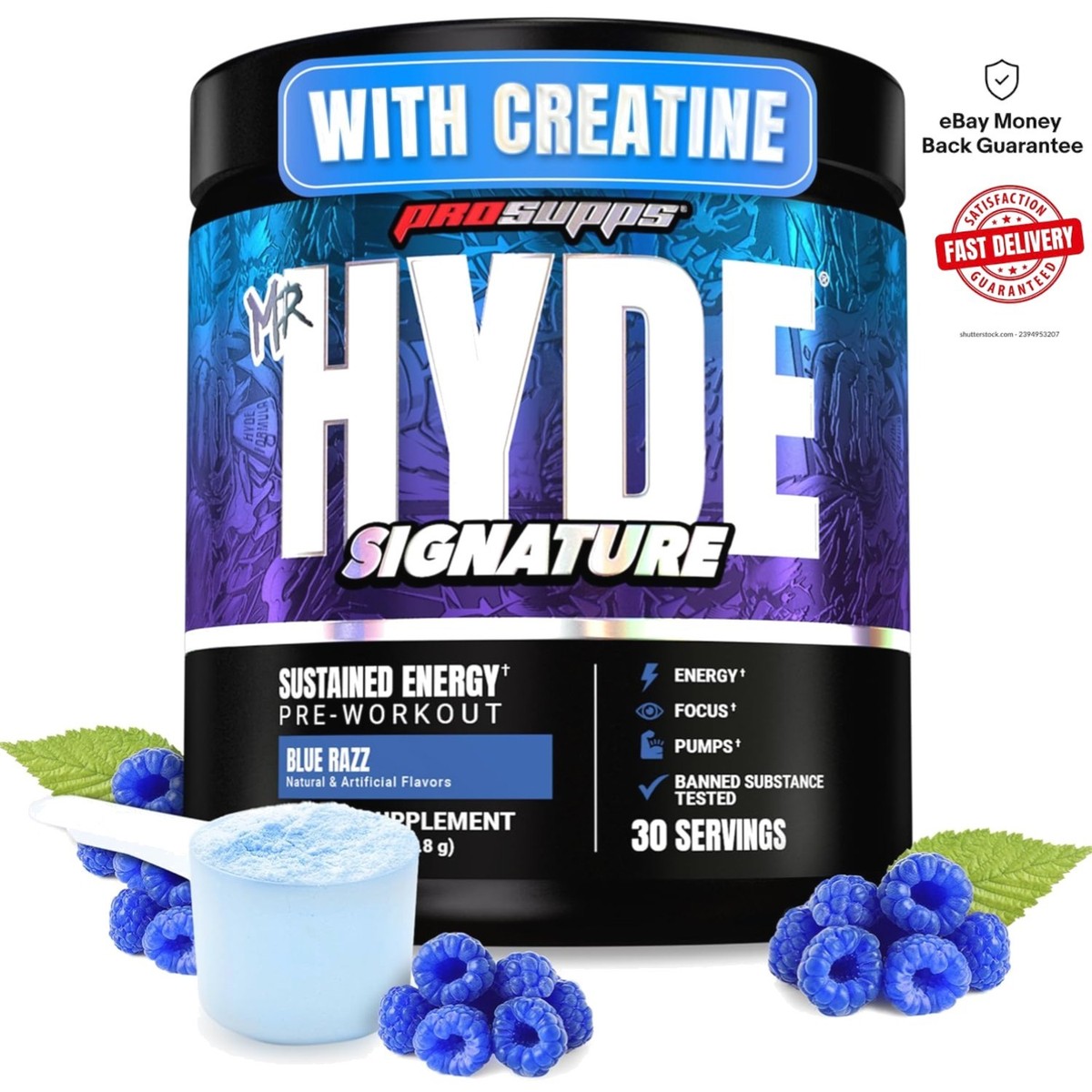 Mr. Hyde Signature Pre-Workout Powder - Blue Razz, 30 Servings of