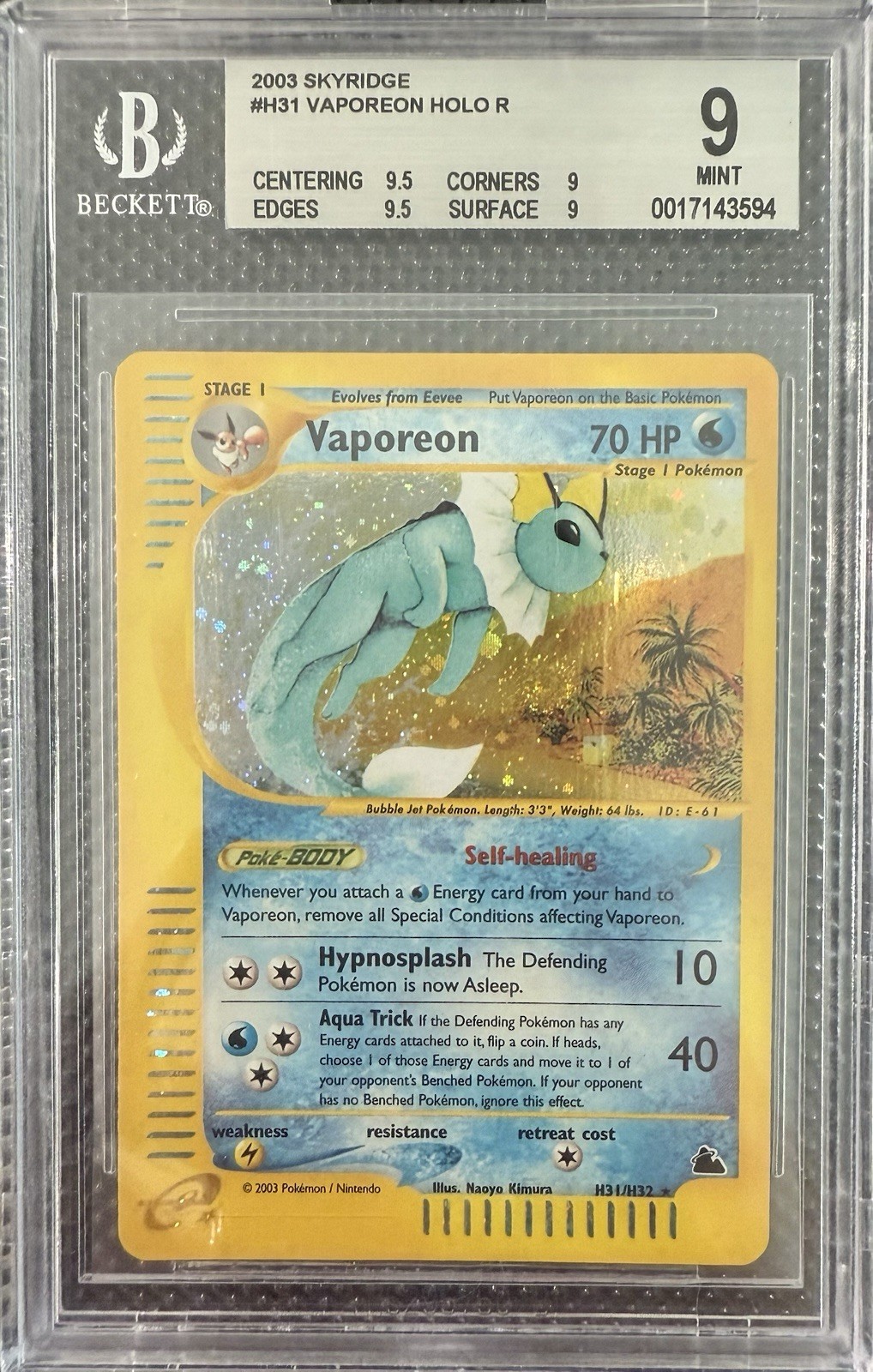 Vaporeon Holo #H31/H32 - 2003 Pokemon Skyridge - BGS 9 W/ (2) 9.5 Subs!