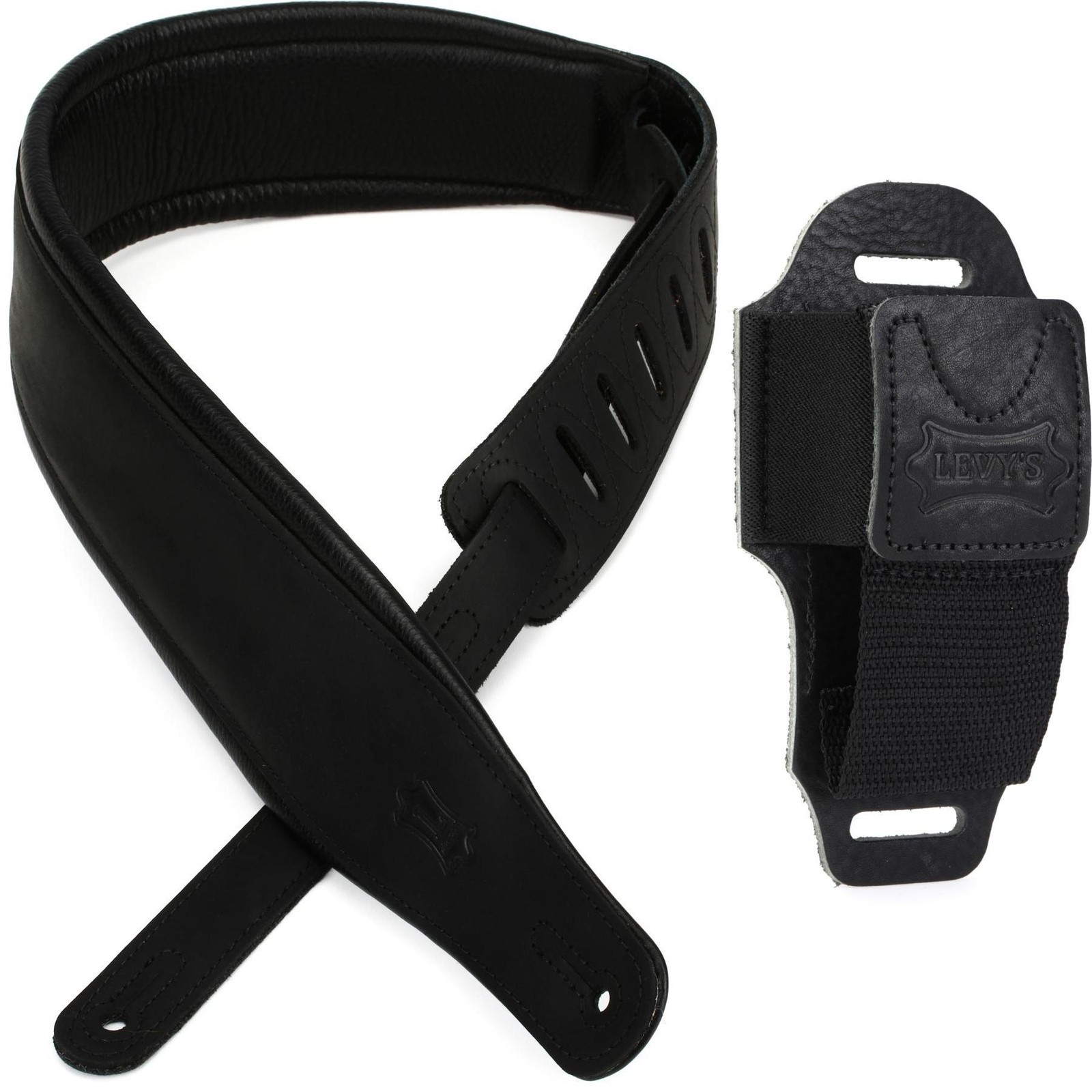 Широкий ремешок для гитары Levys PM32CH-BLK 3 из натуральной кожи и держатель для беспроводного набора 12990₽