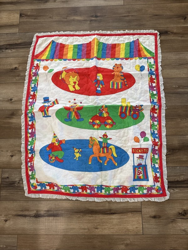 Vintage Handmade Baby Quilt Blanket/circus Primary Colors 