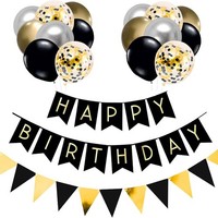 Luftballons Geburtstag Dekoration Set Schwarz Gold Silber Konfetti Girlanden