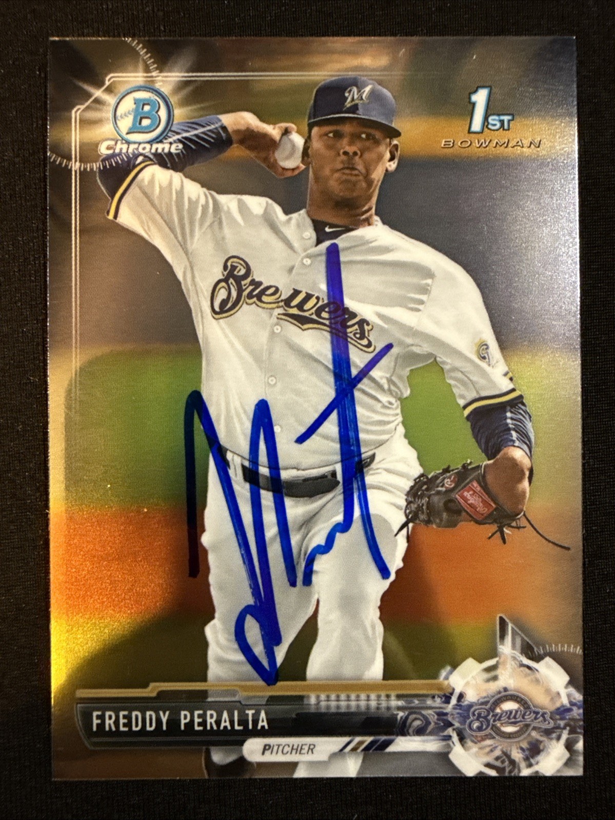 2017 Bowman Chrome Freddy Peralta Signed 1st Bowman Card BCP22 Brewers Autograph