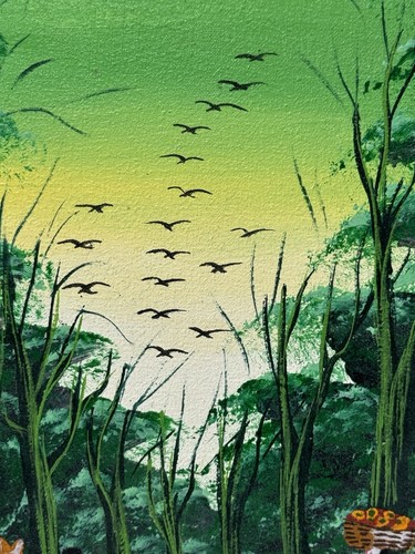 Pintura al óleo haitiana de colección lienzo colorido paisaje pueblo escena firmado 12 X 17 - Imagen 6 de 10