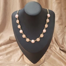 Charming Charlie gold tone chain pink coral statement necklace 19"