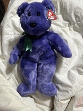 TY Beanie Buddy Employee Bear Retired Purple Teddy Plush 12" 2000 Stuffed Animal