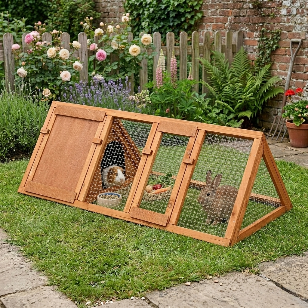 Wooden Rabbit Hutch Outdoor Guinea Pig Cage Triangle Run Small Animal Pet House