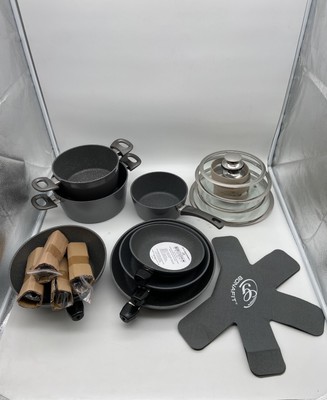 Pfannen Set Pfanne Kochtopf Glasdeckel Einleger Schwarz 7 teilig - Bonafit