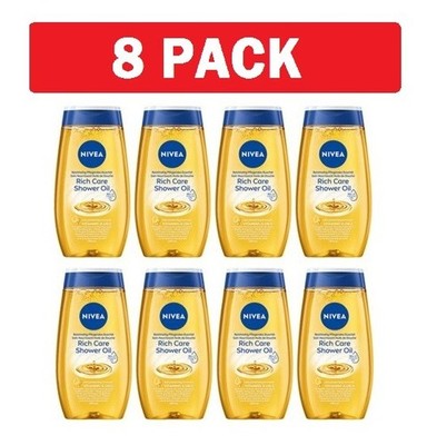 8 Pack NIVEA Rich Care Natural Pampering Shower Oil For Dry Skin 200ml 6.7 fl.oz