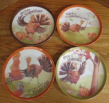 Pottery Barn Kids Thanksgiving Plates Turkeys 9" Melamine Round Lot of 4 Vtg Set