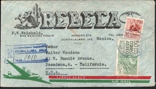 1956 Mexico Airmail Registered Cover Guadalajara Cancel Curio Shop