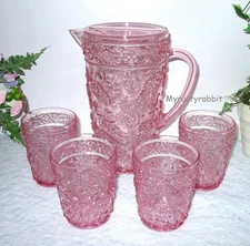 Pink Acrylic Water Pitcher & 4 Juice Glasses Indoor / Outdoor - Paisley Floral