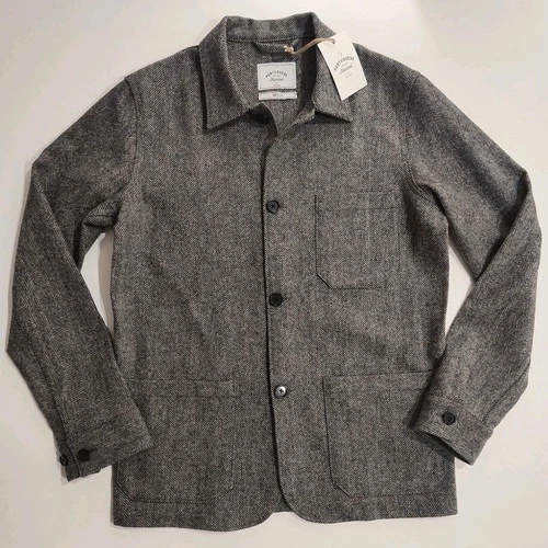 NEW With Tags Portuguese Flannel Navy Labura Herringbone Wool Chore Coat M Mens - product listing photo