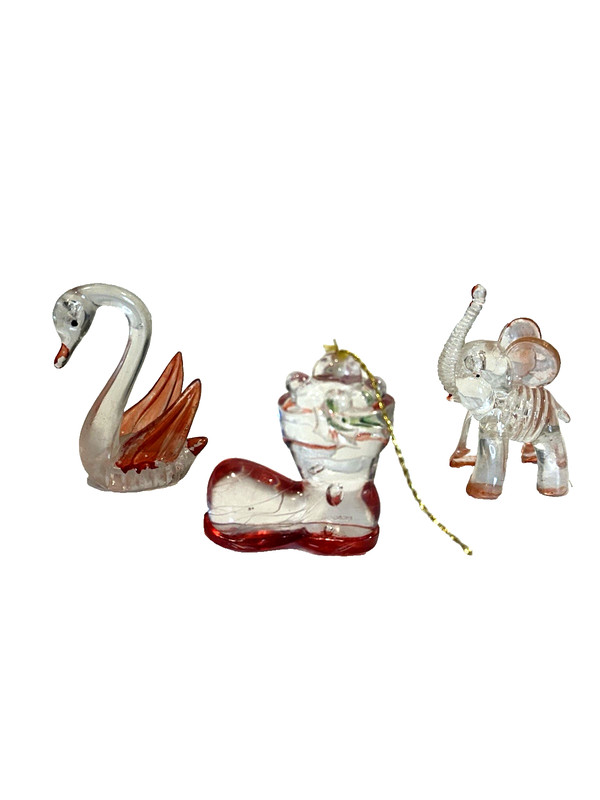Vtg MCM Lot 3 70’s Lucite Acrylic Animal Xmas Ornaments Elephant Swan Boot