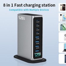 USB C Charger Block, 520w GaN 8 Ports USB C Fast Charger, Desktop Multi Port