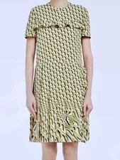 Prada Green, White and Black Geometric Ruffle Dress