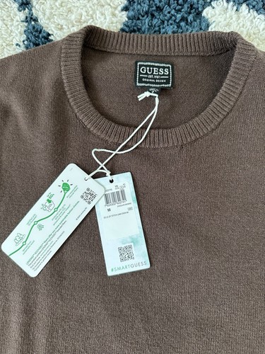 New GUESS Men's Esentials Long Sleeve Jersey Stitch Liam Crewneck Medium Brown - Picture 4 of 12