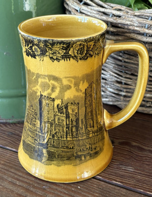Vintage Lambeth Palace Palissy Pottery 6'' Tall Mug Thames River Scenes England
