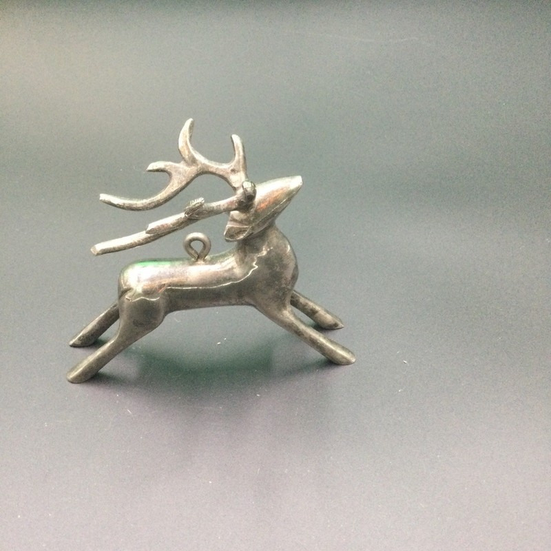 Art Deco Silver Metal Reindeer Christmas Ornament Figurine