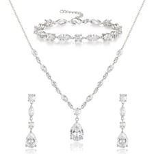 Crysdue Teardrop Marquise Cubic Zirconia Wedding Prom Jewelry Set for Women