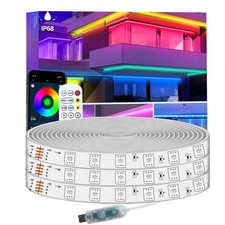 50FT LED Strip Lights IP68 Outdoor Waterproof, 5V USB Powered, Music Sync Blu...