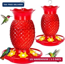 Fchstaer Glass Hummingbird Feeders for Outdoors Hanging 16oz 2 Pack Red Pineappl