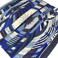 Auth HERMES Carre 90 - Navy Blue Multi Silk Scarf