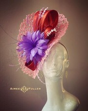 Aimee Fuller Kentucky Derby Fascinator Red Pink Purple Royal Ascot Hat Del Mar