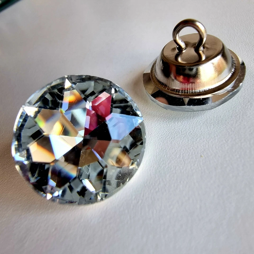 LUXURY CRYSTAL GLASS BUTTONS – 20mm, 25mm CLEAR, DIAMOND, JEWEL, RHINSTONE, GEM - Image 2 of 4