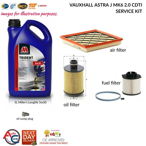 VAUXHALL ASTRA J MK6 2.0 CDTI SERVICE KIT OIL AIR FUEL FILTERS INC 5L