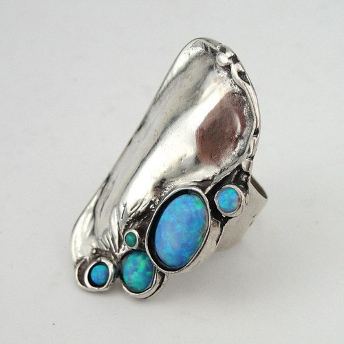 Hadar Designers blue opal ring 925 sterling silver 7,7.5.8,9,10 handmade (h 1544 - Picture 4 of 8
