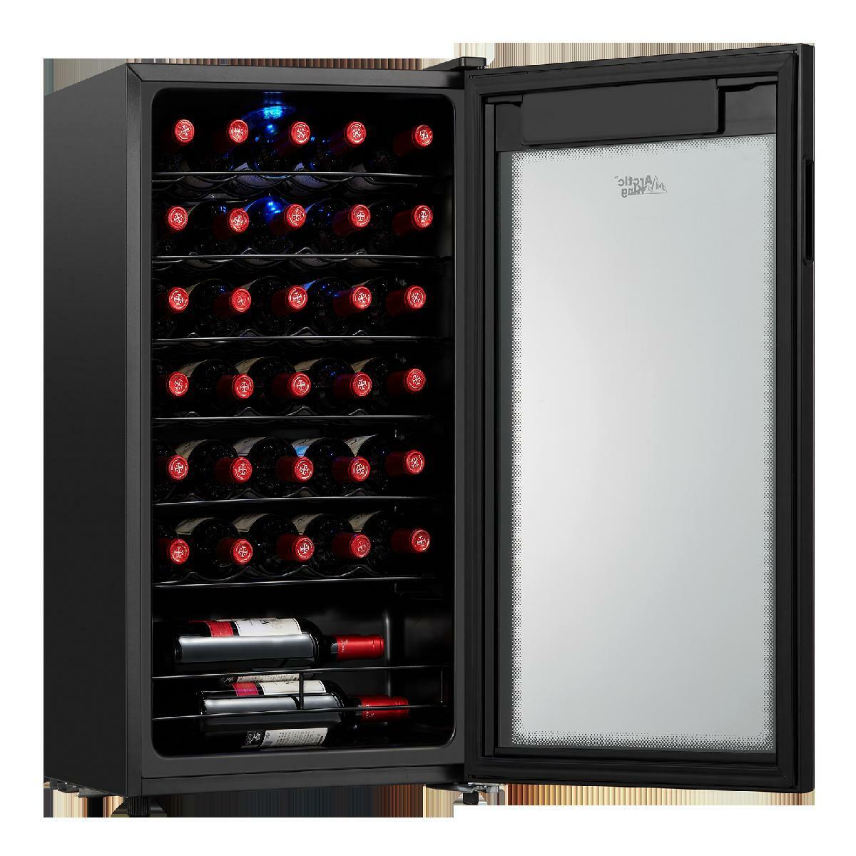 Wine Cooler Storage Rack 34-Bottle Slide-out Shelves LED Light T