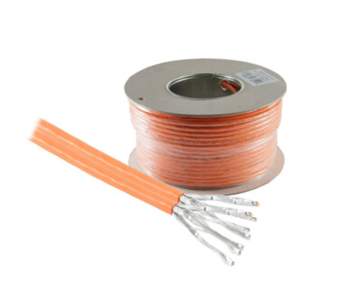DINIC Cat.7 Duplex Verlegekabel, S/FTP, PiMF, 100m 10GB, AWG 23, 1000 MHz, orang