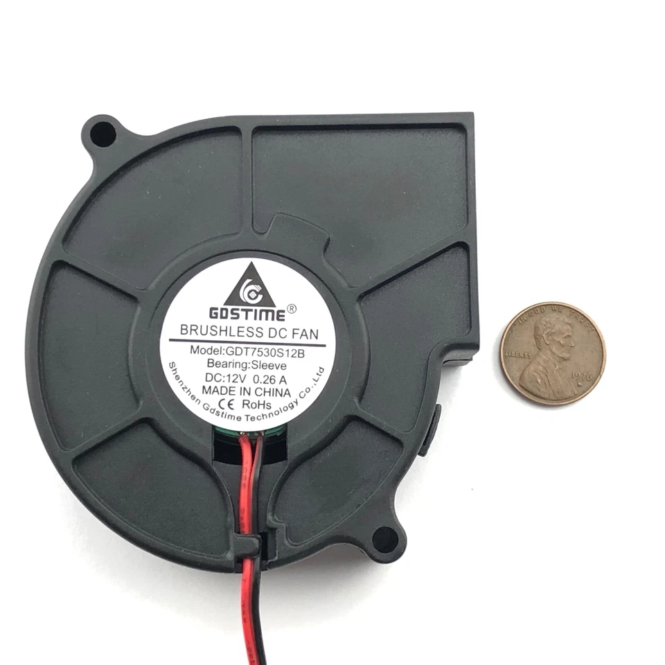 12v Gdstime 75x75x30mm Brushless Turbo Blower Cooling Fan 75mm 7530 2-pin 4-Pack - Image 2 of 4