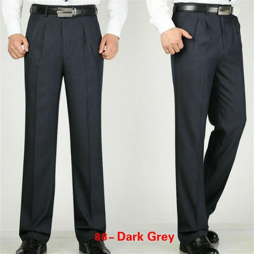Men Formal Dress Pants Business Suit Straight Leg Trousers Pleated Front Solid - Picture 17 of 28