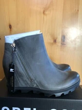 Sorel JOAN Of ARCTIC Wedge ZIP 9.5 Quarry NEW IN BOX waterproof RAIN ANKLE 