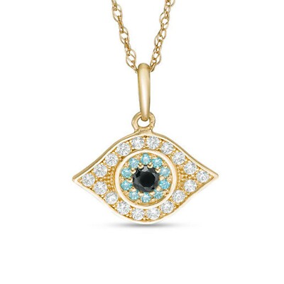0.25 CT Diamond and Blue Sapphire Evil Eye Pendant Necklace 14k Yellow Gold Over 0.25 CT Diamond and Blue Sapphire Evil Eye Pendant Necklace 14k Yellow Gold Over