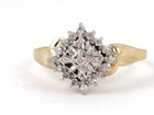 10k Yellow Gold Round and Baguette Diamond Cluster Right Hand Ring .50ct