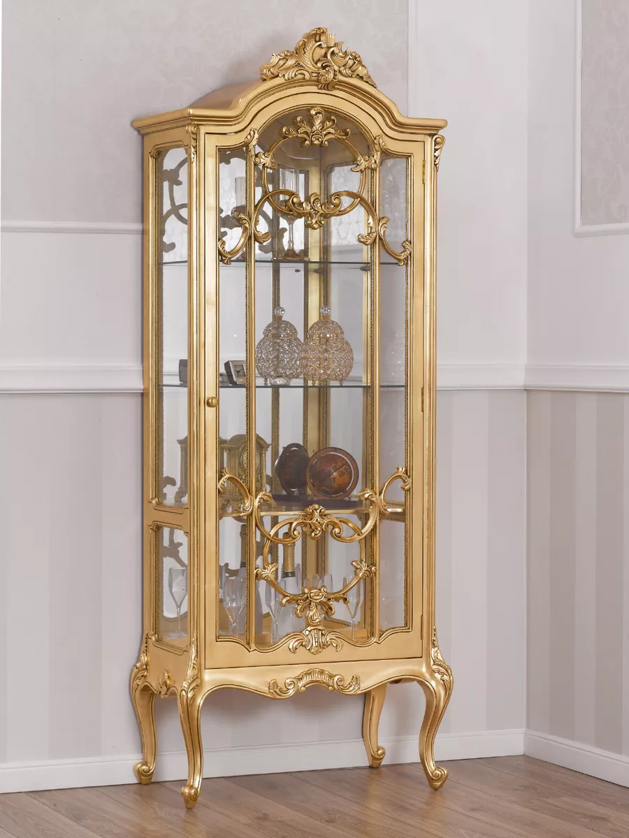 Gold glass curio on sale cabinet