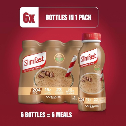 SlimFast Ready To Drink Cafe Latte Flavoured Shake (325ml) 6 Pack - Picture 6 of 9