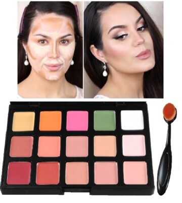 15 Farben Concealer Foundation Palette Gesichtskontur Make-up Set Creme & Pinsel SQ1